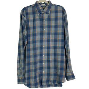 Peter Millar Blue/Orange/Red Plaid Button-down, Cotton/Wool, Men's Large
